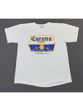 Rare Vintage Y2K Corona Extra Beer Cozumel Mexico Promo White Large Shirt Logo